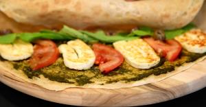 Halloumi Cheese With Our Homemade Pesto Sauce And Vegetable Mix (Tomato, Olives, Rocca) (USD 4.44)