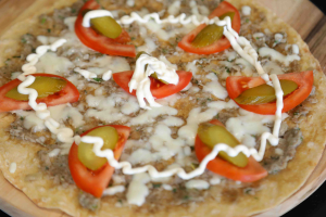 Fresh Beef With Mozzarella Cheese, Tomato, Pickles And Mayo (USD 4.44)