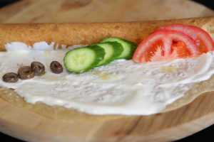 Labneh With Vegetables (Cucumber, Tomato, Olives, Mint) (USD 2.77)